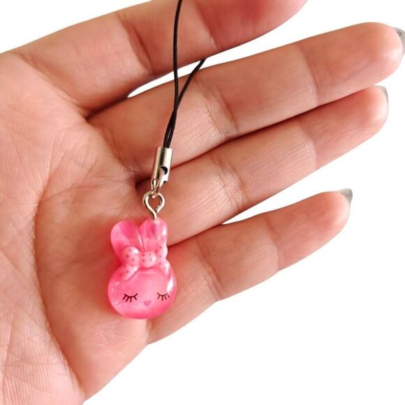 Kawaii Pink Bunny Phone Charm - Picture 2 of 2